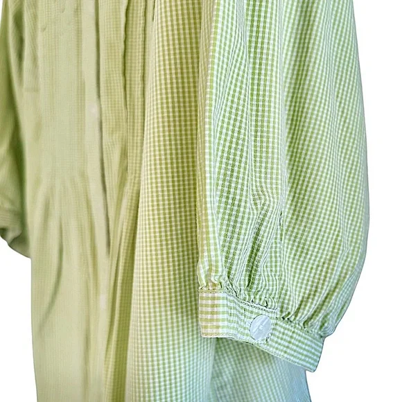 Avenue The Pleat Shirt Apple Green White Gingham Button Front 3/4 Sleeve 18/20 - Picture 2 of 14